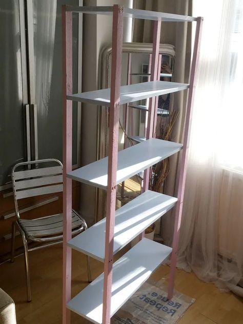 DIY Tutorial: Colourful Free-standing Shelves Diy Simple Bookshelf, Ikea Hack Standing Shelves, Diy Free Standing Shelves, Homemade Standing Shelf, Diy Floor Shelf, Diy Standing Shelves, Diy Isobel Shelf, Diy Shelving Unit, Shelving Unit Bedroom