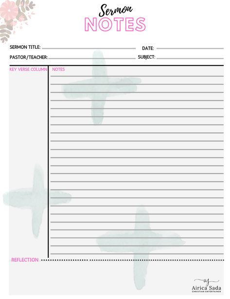 Free Printable Sermon Notes For Adults, Free Sermon Notes Printable, Sermon Notes Template Free Printable, Church Notes Template, Bible Study Templates Free Printables, Sermon Notes Template, Spiritual Mindset, Prayer Journal Template, Free Sermons