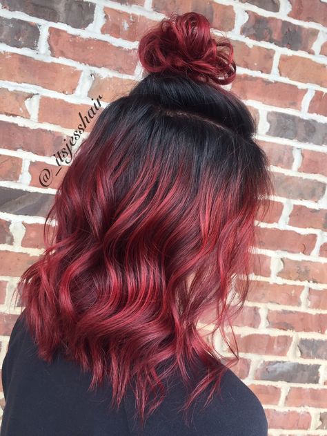 #bayalage #redbayalage #shadowroot #hairstyle Red bayalage Shadow root Red ombre Hairstyle Coloured Balayage, Black To Red Ombre, Red Ombre Hair, Brown Ombre Hair, Ombre Brown, Hair Red, Burgundy Hair, Red Ombre, Ombre Hair Color