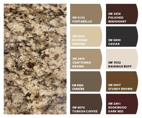 Kitchen Cabinet Colors With Dark Granite, Cabinets With Brown Granite, Kitchens With Tan Granite Countertops, Tan Granite Countertops Kitchen Colors, Santa Cecilia Granite Color Scheme, Santa Cecilia Granite, Brown Granite Countertops, Brown Granite, Cream Kitchen