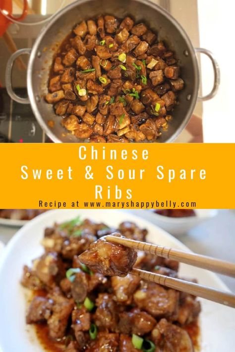 Chinese Sweet and Sour Spare Ribs - Mary's Happy Belly Sweet And Sour Spare Ribs, Sweet And Sour Spareribs, Pork Spare Ribs Recipe, Spare Ribs Recipe, Spareribs Recipe, Curry Soup Recipes, Pork Spare Ribs, Sour Foods, Happy Belly