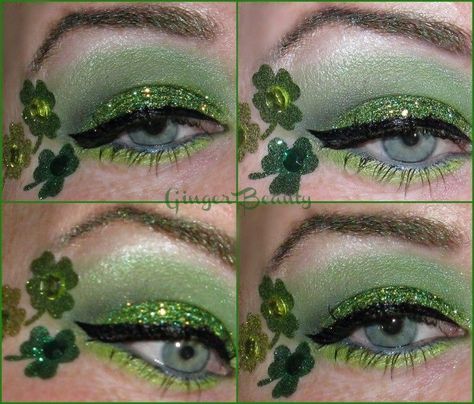 Clover Makeup, St Patrick's Day Makeup, Saint Patricks Day Makeup, Sant Patrick, Green Eye Makeup, Day Eye Makeup, St Patric, San Patrick, Makeup Nails Designs