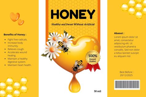 Templates Honey Label Design, Company Brochure Design, Modern Honey, Honey Label, Honey Bottles, Honey Benefits, Hand Photo, Company Brochure, Sticker Template