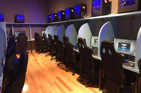 Gamer Coffee Shop Opens With 31 Personal Gaming Stations - Eater NY Gaming Lounge, Gaming Center, Internet Cafe, Pc Shop, Retro Arcade Games, Computer Shop, Interior Design Games, House Games, House Design Pictures