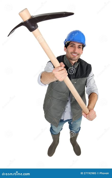 Man wielding pick-axe stock image. Image of labor, dirty - 27192985 Holding Hammer Pose, Hammer Reference, Pose References, Period Costumes, Reference Poses, Male Poses, Infographic Templates, Pose Ideas, Drawing Reference Poses