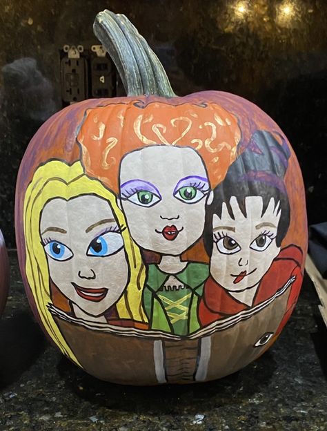 Painted Hocus Pocus Pumpkins, Sanderson Sister Painted Pumpkins, Casper Pumpkin Painting, Hocus Pocus Pumpkin Painting Ideas, Pumpkin Painting Hocus Pocus, Sanderson Sisters Pumpkin Painting, Pumpkin Painting Ideas Hocus Pocus, Hocus Pocus Painted Pumpkin, Hocus Pocus Pumpkin Decorating