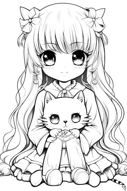 Coloring Pages For Girls Cute, Cute Drawings Coloring Page, Kawaii Coloring Pages Anime, Anime Colouring Pages, Cute Girl Coloring Pages, Cute Anime Coloring Pages, Anime Colouring, Lineart Coloring, Chibi Coloring