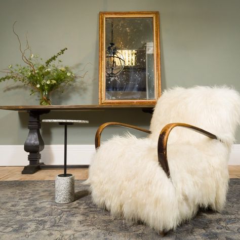 PURE WHITE LINES on Instagram: “Vintage Halabala yeti chair (circa 1950). The Icelandic sheepskin upholstery is by us and comes brand new - a really iconic statement piece…” Yeti Chair, Sheepskin Chair, Reupholster, Pure White, Iceland, Wooden Frame, Wooden Frames, Statement Pieces, Color Variations