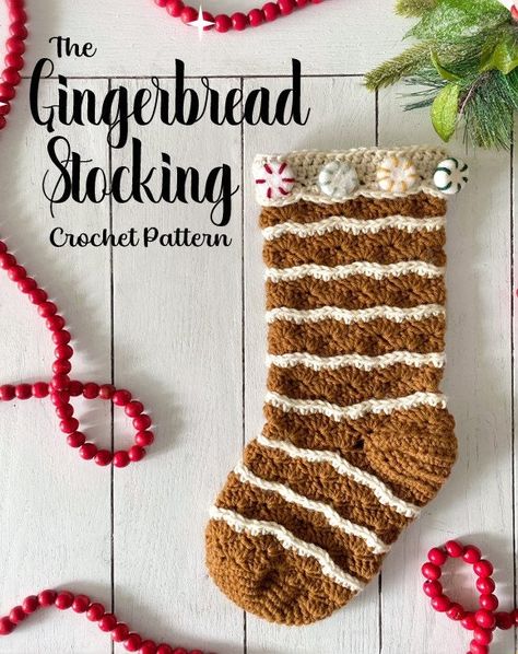 "The Gingerbread Christmas Stocking CROCHET PATTERN in PDF Format You will not get the finished stocking from this listing. This crochet PATTERN includes instructions to make a Gingerbread Style Christmas Stocking. This listing is for the PATTERN only, and not the finished product. If you would like to order the actual stocking, please see product listing in my Shop.  Skill Level: Intermediate/Advanced -Written in standard American terms. -Please contact me through my Shop page if you become con Gingerbread Crochet, Christmas Stocking Crochet Pattern, Gingerbread Stocking, Christmas Stocking Crochet, Stocking Crochet Pattern, Crocheted Socks, Pattern Christmas Stocking, Grandma Era, Stocking Crochet