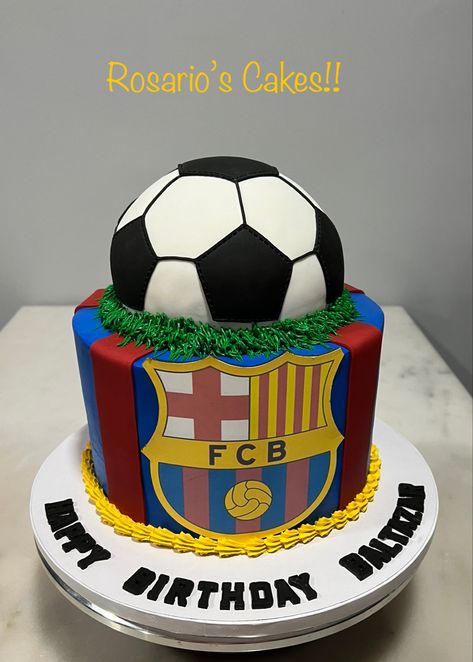 Barcelona Birthday Cake, Football Cake Design, Barcelona Cake, Soccer Ball Cake, Soccer Birthday Cakes, Soccer Cake, Dad Birthday Cakes, Soccer Birthday Parties, Football Cake