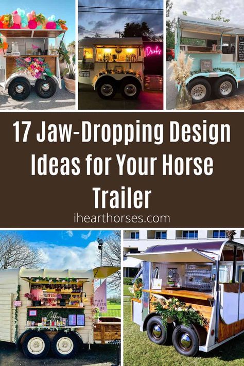 17 Jaw-Dropping Design Ideas for Your Horse Trailer pinterest image. Horse Trailer Repurposed, Single Horse Trailer Bar, Refurbished Horse Trailer Bar, Horse Trailer Into Bar, Horse Trailer Hot Cocoa Bar, Repurpose Horse Trailer, Convert Horse Trailer To Food Trailer, Mobile Detailing Trailer, Horse Trailer Food Cart