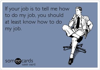 Funny Workplace Ecard: If your job is to tell me how to do my job, you should at least know how to do my job. Rotten Cards, Workplace Humor, Clipuri Video, Work Memes, Memes Humor, Nurse Humor, E Card, Ecards Funny, Work Humor