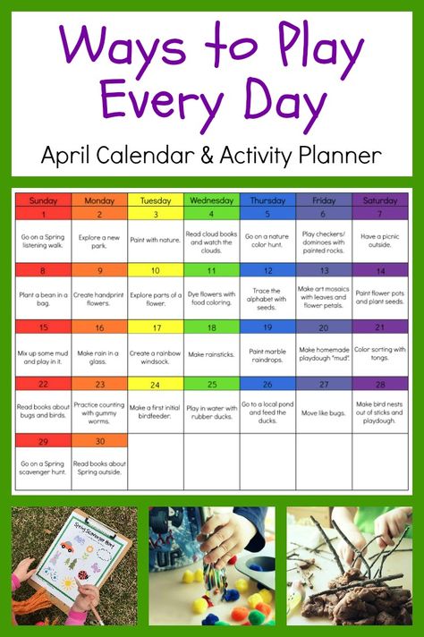 Daycare Calendar Ideas Free Printables, April Lesson Plans Preschool, April Lesson Plans, April Preschool, Daycare Lesson Plans, Preschool Calendar, Activity Calendar, Babysitting Activities, April Calendar