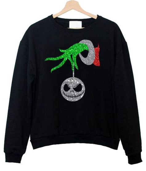 Grinch hand Jack Skellington christmas Hoodie Jack Skellington Christmas, Sweater Ootd, Grinch Hand, Grinch Hands, Blank Sweatshirts, Sweatshirt Collection, Tank Top Outfits, Christmas Hoodie, Sweater Crop