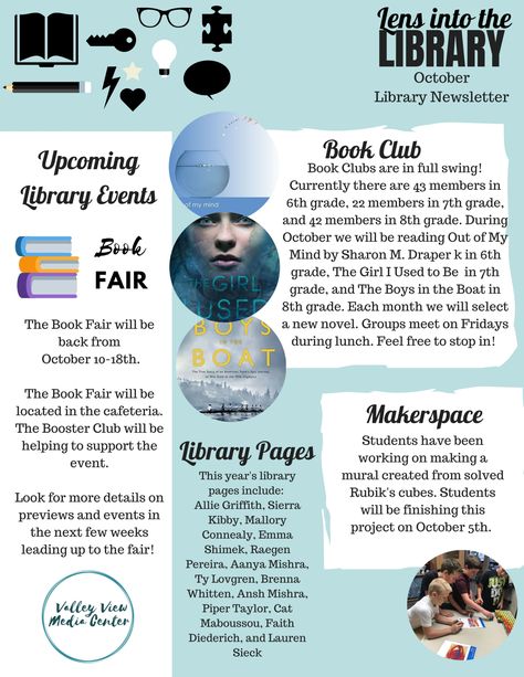 Library Newsletter Ideas, Library Brochure, Library Newsletter, Public Library Programs, Librarian Ideas, Library Management, Boys In The Boat, Library Events, Print Marketing