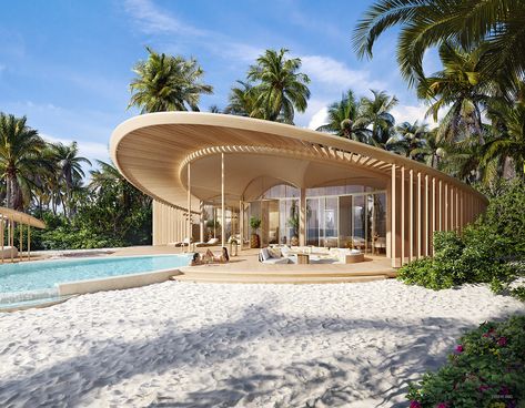 Mountain Resort Architecture, Corinthia Hotel, Module Design, Floating Architecture, Bamboo House Design, Resort Architecture, Sea Resort, Sea House, Maldives Resort