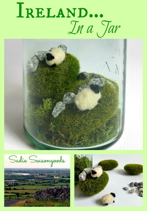 St Patricks Day Gift Ideas, Green Mason Jars, St Patricks Day Decor, Irish Crafts, Faux Moss, Irish Decor, Reindeer Moss, Irish Countryside, Vintage Mason Jars