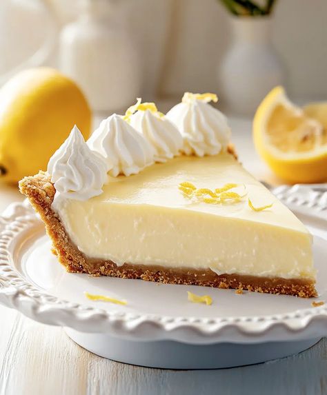 Creamy Lemon Pie Recipe - elianarecipes.com Lemon Pie Recipe Condensed Milk, Creamy Lemon Pie, Lemon Curd Pie, Lemon Icebox Pie, Lemon Pie Recipe, Lemon Cream Pies, Lemon Treats, Citrus Desserts, Slab Pie