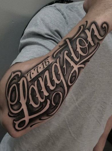 Forearm Name Tattoos, Last Name Tattoos, Name Tattoos On Arm, Tattoo Name Fonts, Tattoo Font For Men, Tattoo Lettering Design, Tattoo Lettering Styles, Cursive Tattoos, Word Tattoo