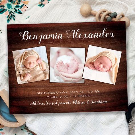 Rustic New Baby 3 Photo Birth Announcement Thank Y Postcard Boy Birth Announcement Card, Patriotic Baby, Unique Baby Shower Invites, Cow Baby Showers, Birth Photos, Birth Announcement Girl, Birth Announcement Card, Thank You Postcards, Announcement Cards