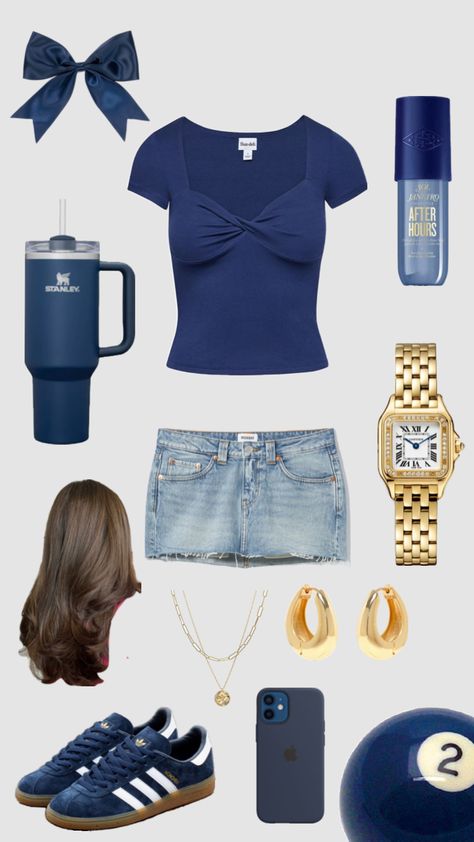 #navyblue #aesthetic #outfit #cute #shuffle Blue And Gold Outfits Casual, Blue And Gold Outfits, Gold Outfits, Gold Outfit, Outfit Cute, Aesthetic Outfit, Outfits Casual, Blue And Gold, Elegant Outfit