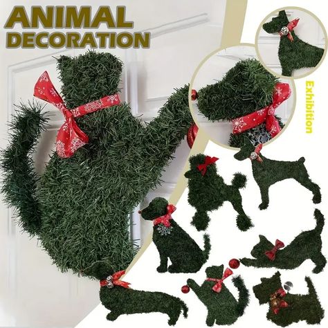 Dog Modeling Christmas Wreath Plastic Wire Artificial Christmas Branches Christmas Wreaths For Front Door Christmas Dog Decoration With Ribbon And A Metal Jingle Bell For A Nose Thanksgiving Day Gift - Temu Dog Christmas Wreath, Dog Decorations, Christmas Dog Decor, Christmas Wreath Door, Cat Wreath, Christmas Branches, Animal Ornaments, Green Cat, Christmas Front Doors