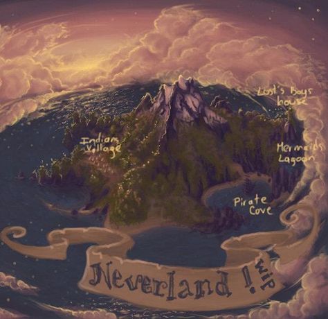 Neverland mural for the nursery! Disney Maps, Neverland Tattoo, Neverland Aesthetic, Peter Pan Wallpaper, Peter Pans, Disney Universe, Peter Pan Art, Peter Pan Neverland, Peter Pan Nursery