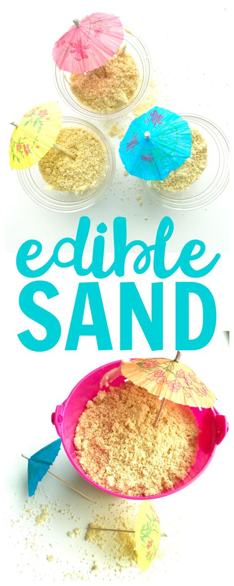 This Edible Sand is a yummy summer dessert or treat for a special occasion! How To Make Edible Sand For Cake, Edible Sand Recipe, Beach Party Activities For Kids, Beach Themed Snacks, Beach Desserts, Beach Themed Desserts, Sand Dessert, Beach Theme Desserts, Beach Dessert