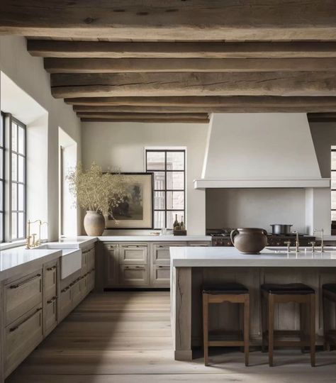 Kitchen With Post In Island, Modern Log Home, Country House Kitchen, Countryside Kitchen, European Kitchens, Modern Mountain Home, Rustic Modern Kitchen, New House - Kitchen, Farmhouse Kitchen Design