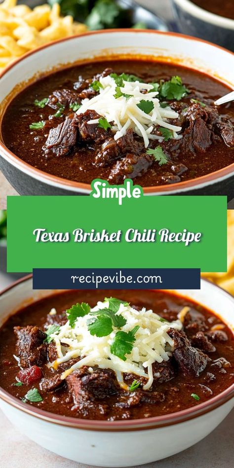 Discover the rich taste of Texas in every spoonful with our Texas Brisket Chili Recipe! This dish combines tender brisket and hearty beans in a savory broth, creating the perfect comfort food. Ideal for family dinners or potlucks, this chili is sure to become a beloved favorite. Get the recipe now! Beef Brisket Chili, Brisket Chili Recipe, Texas Chili Recipe, Delicious Chili Recipe, Texas Brisket, Tender Brisket, Texas Chili, Beef Brisket Recipes, Soups Stews Chilis