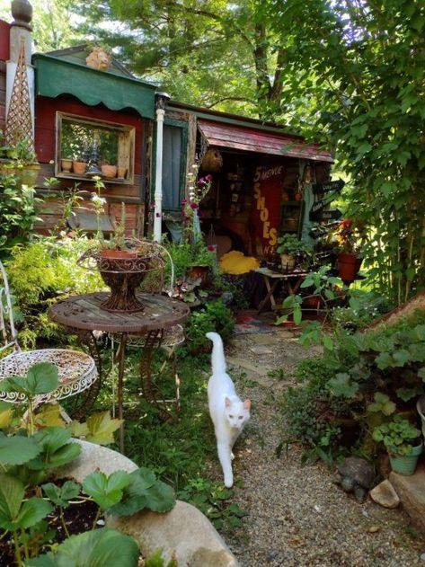 Hippie, Bohemian lifestyle. Take off your flip flops & wander thru this beautiful place. Smell the incense wafting thru the air. The sound of gongs, wind chimes, & crystal bowls singing to your soul. Know that the universe loves you and you can accomplish anything you set your mind to. Cottage Core Tiny House, Whimsigoth Garden, Cottage Core Backyard, Green House Decor, Cottagecore Backyard, Alter Room, Hippie Homes, Garden Area, House Room