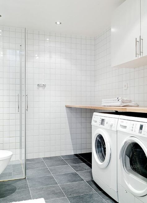 Combined Laundry And Bathroom, Bathroom Laundry Room Combo, Laundry Room Bathroom Combo, Laundry Bathroom Combo, Deep Sink, Basement Laundry Room, Basement Laundry, White Laundry, Bathroom Laundry Room