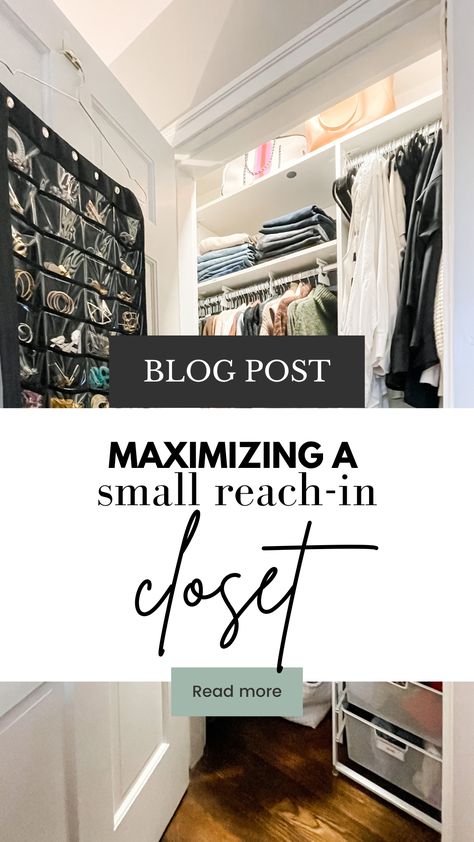 Maximizing a small reach-in closet where every inch counts — Organize Nashville Small Closet With High Ceiling, Reachin Closet Ideas, Small Reach In Closet Ideas Layout, Maximize Reach In Closet Space, Long Reach In Closet Ideas, Odd Closet Space, Tall Ceiling Closet Storage, Bedroom Reach In Closet Ideas, Closet With Deep Sides