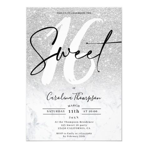 Silver glitter border script marble photo Sweet 16 Invitation #Ad , #AD, #marble#script#Sweet#photo Sweet Photo, 16th Birthday Invitations, Birthday Roses, Birthday Party For Teens, Sweet 16 Birthday Party, Sweet Sixteen Birthday, Sweet 16 Invitations, Pink Photo, 16th Birthday Party