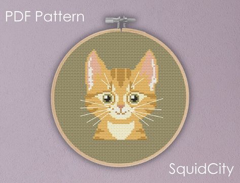 Orange Tabby Cat Cross Stitch Pattern Tabby Cat Cross Stitch, Orange Cat Cross Stitch, Disneyland Sign, Cats Cross Stitch, Cat Orange, Stitch People, Cat Cross Stitch Pattern, Orange Tabby Cats, Cat Cross Stitch