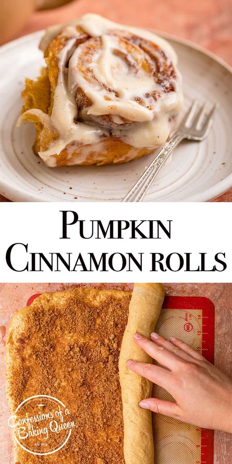 Pumpkins Cinnamon Rolls, Pumpkin Spice Baking Recipes, Fall Breakfast Baked Goods, Pumpkin Cimmamon Rolls, Pumpkin Filled Cinnamon Rolls, Fall Desserts Cinnamon, Fall Breakfast Desserts, Pumpkin Cinnamon Roll Recipe, Cinnamon Pumpkin Pie