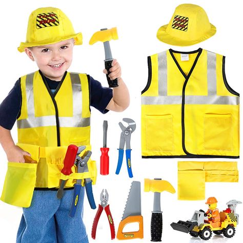 Builder Outfit, Construction Worker Costume, Homemade Mermaid Costumes, Toddler Dress Up, Kids Role Play, Kids Dress Boys, Role Play Costume, Construction For Kids, Career Outfits