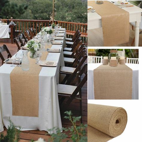 Bridal Party Tables, Diy Wedding Table, Bridal Shower Centerpieces, Outdoor Dinner, Bridal Shower Food, Burlap Table Runners, Banquet Party, Table Runners Wedding, Casa Exterior