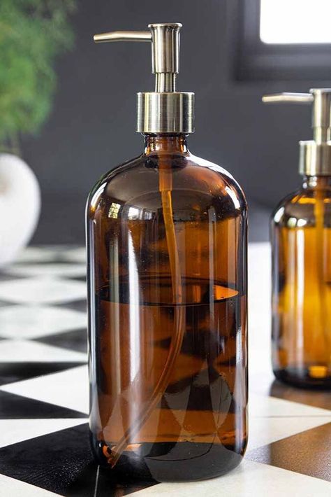 Image of the Amber Tinted Glass Soap Dispenser Bottle - Large Luxe Bathroom, Glass Soap Dispenser, Soap Pump Dispenser, Rockett St George, Downstairs Toilet, Amber Bottles, Tinted Glass, Soap Dispensers, Kitchen Soap