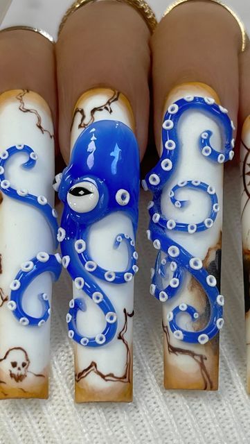 Tentacle Nail Art, Octopus Nails, Weird Nails, Burnt Paper, Octopus Tentacles, Crazy Nails, Treasure Maps, Deep Brown, Nail Art Tutorial