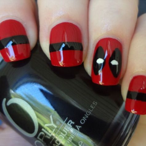 Deadpool Nails, Superhero Nails, Marvel Nails, Nail Art Diy Easy, Disney Nails, Nail Styles, Short Hairstyle, Cute Nail Art, Nail Art Inspiration