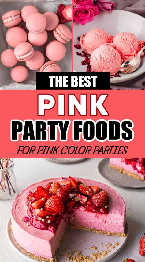 34 Pretty-in-Pink Party Foods and Drinks Party Food Sweet 16, Pink Party Appetizers, Pink Food Board Ideas, Pink Party Activities, Pink Themed Charcuterie Board, Pink New Years Eve Party, Pink Christmas Party Food, Pink Theme Party Ideas, Pink Foods For Color Party