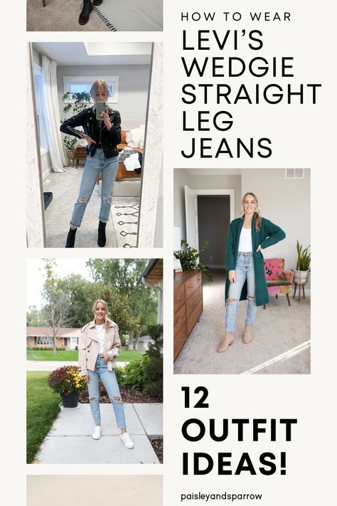 Here are 12 outfit ideas for your Levi's! Are you wondering how to wear straight leg jeans? Here are outfits you can try! Levis Ribcage Straight Outfit, Levis Ribcage Jeans Outfit, Levi Ribcage Straight Ankle Outfit, Levis Wedgie Straight Jeans Outfit, Levi’s Wedgie Jeans Outfit, Levi Ribcage Straight Ankle Jeans, High Rise Jeans Outfit, Levis Ribcage Jeans, Levi Wedgie Straight Jeans