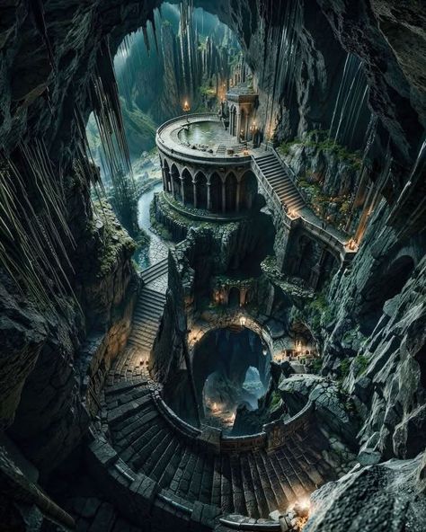 Nightmare Landscape, Mroczny Elf, Underground Cities, Magic Aesthetic, Fantasy Castle, Fantasy City, Fantasy Places, Fantasy Setting, Fantasy Map