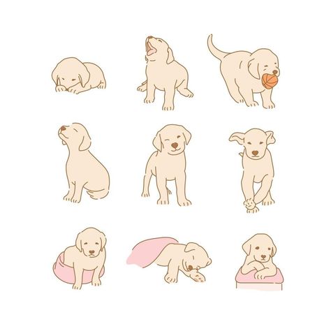 Cute Golden Retriever Puppy, Golden Retriever Drawing, Excited Puppy, Cute Golden Retriever, Chibi Sketch, Puppy Drawing, Illustration Flat, 강아지 �그림, Drawing Vector