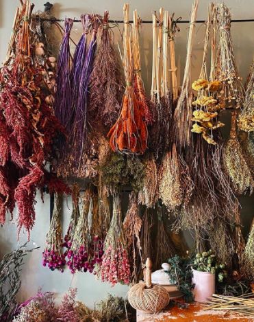 Dried Flower Broom, Dried Flower Backdrop, Herbalist Shop, Pink Larkspur, Witch Cottage, Herbal Apothecary, Dried Herbs, Edible Flowers, New Energy