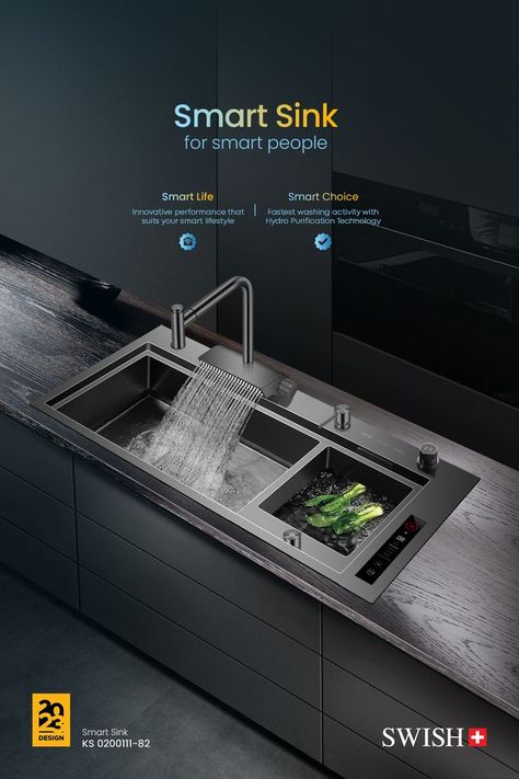 SWISH Smart Sink KS 0200111-82 Smart Sink, Smart Kitchen Ideas, Smart Kitchen Technology, Architecture Blueprints, Kitchen Technology, Kitchen Sink Design, Luxury Appliances, Kitchens Luxury, Smart Home Appliances