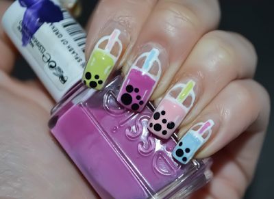 Boba Nails Acrylic, Bubble Tea Nail Art, Boba Tea Nail Art, Boba Tea Nails, Boba Nail Art, Bubble Tea Nails, Boba Nails, Essie Purple, Food Nail Art