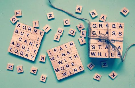 Crafting Archives | Mom's Got it Made Scrabble Coasters Diy, Teachers Day Gift Ideas, Diy Sangria, Scrabble Tiles Coasters, Diy Scrabble, Scrabble Christmas, Scrabble Coasters, Binding Ideas, Scrabble Tile Crafts