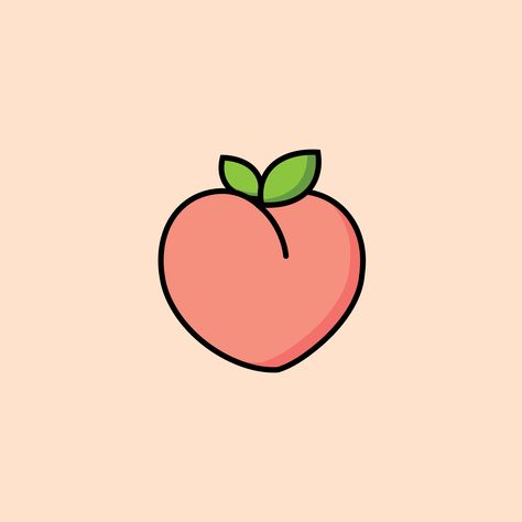 Cute and simple peach icon on peachy background. Flat design illustration by Ennbe #ennbedesigns#cuteicon#foodicon#fruiticon#peachicon#peach#peachy#peachyaesthetic#peachaesthetic#pinkaesthetic#minimalpeach#simplepeach#cutepeach#minimalist#fruity#yummy Peach Doodle Cute, Peach Border Design, Peach Tree Drawing Simple, Peach Cute Drawing, How To Draw A Peach Step By Step, Peach Drawing Simple, Peach Line Drawing, How To Draw A Peach, Peachy Tattoo On But